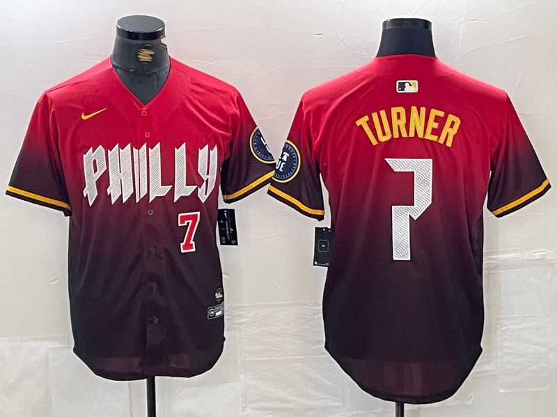 Mens Philadelphia Phillies #7 Trea Turner Red 2024 City Player Number Cool Base Jerseys->philadelphia phillies->MLB Jersey